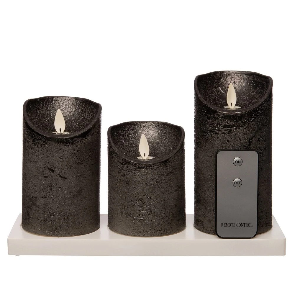 Anna’s Collection 3st. LED Rustiek Wax Stompkaars Antraciet - Ø 7,5 X H 10/12,5/15 Cm 3 Anna’s Collection 3st. LED Rustiek Wax Stompkaars Antraciet - Ø 7,5 X H 10/12,5/15 Cm