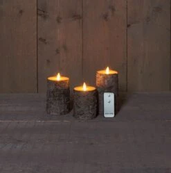 Berken LED-kaarsenset Met Bewegende Vlam 7,5 X 10/12,5/15 Cm Met Afstandbediening