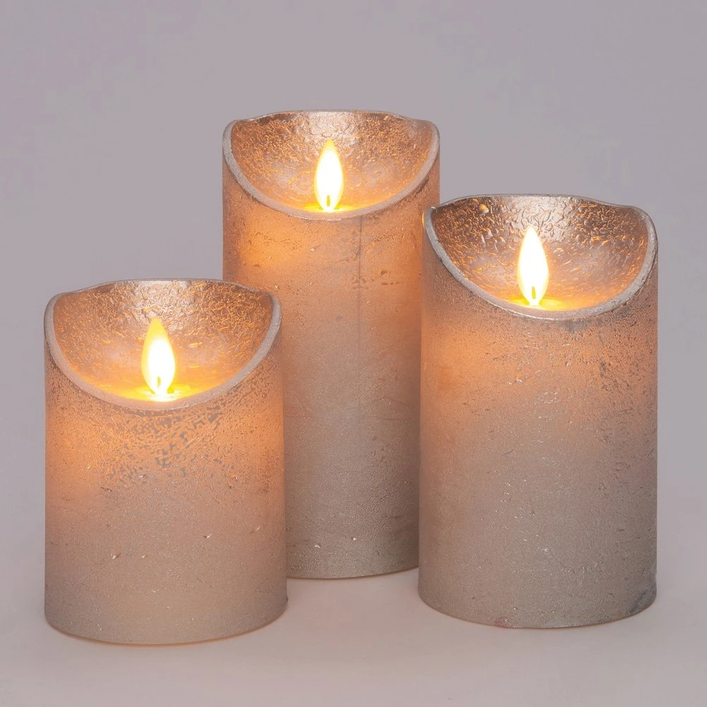 Anna’s Collection 3st. LED Rustiek Wax Stompkaars Zilver - Ø 7,5 X H 10/12,5/15 Cm 3 Anna’s Collection 3st. LED Rustiek Wax Stompkaars Zilver - Ø 7,5 X H 10/12,5/15 Cm