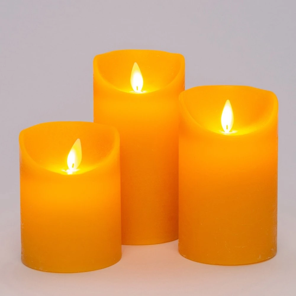 Anna’s Collection 3st. LED Rustiek Wax Stompkaars Oker - Ø 7,5 X H 10/12,5/15 Cm 3 Anna’s Collection 3st. LED Rustiek Wax Stompkaars Oker - Ø 7,5 X H 10/12,5/15 Cm