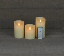 Anna’s Collection 3st. LED Rustiek Wax Stompkaars Ivoor - Ø 7,5 X H 10/12,5/15 Cm